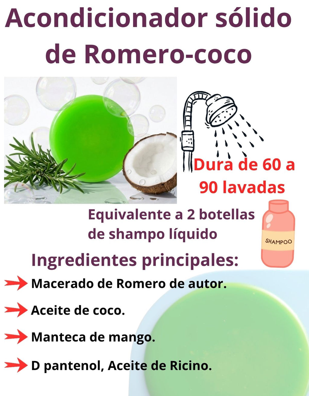 Acondicionador Sólido Coco Romero Restaurador Anticaída Natural