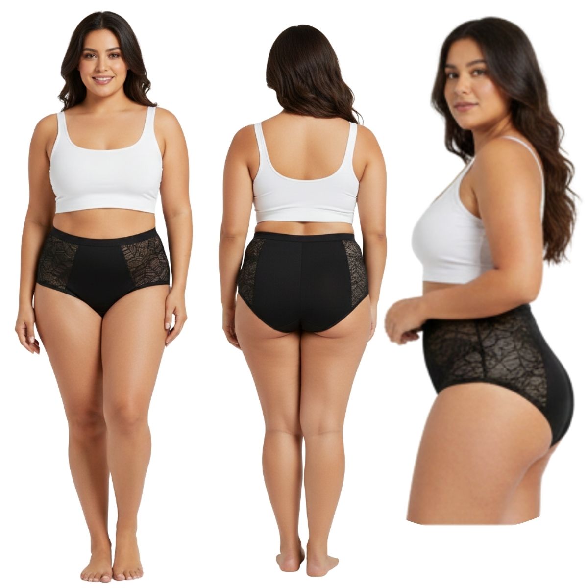 Kit Curvas con Confianza: 2 Panties Negros + 4 Toallas Día/Noche