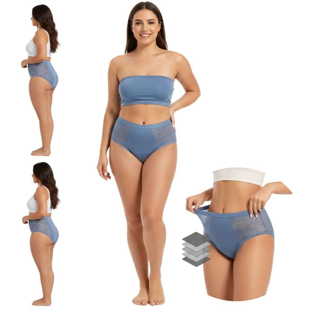 2 Pack Calzones Menstruales Azul Bambú Scentia Encaje Sexy Flujo Alto Braga