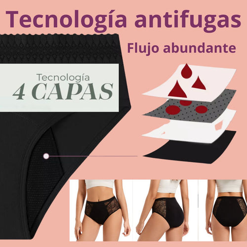 2 Pack Calzones Menstruales Bambú Scentia Encaje Sexy Flujo Alto Braga