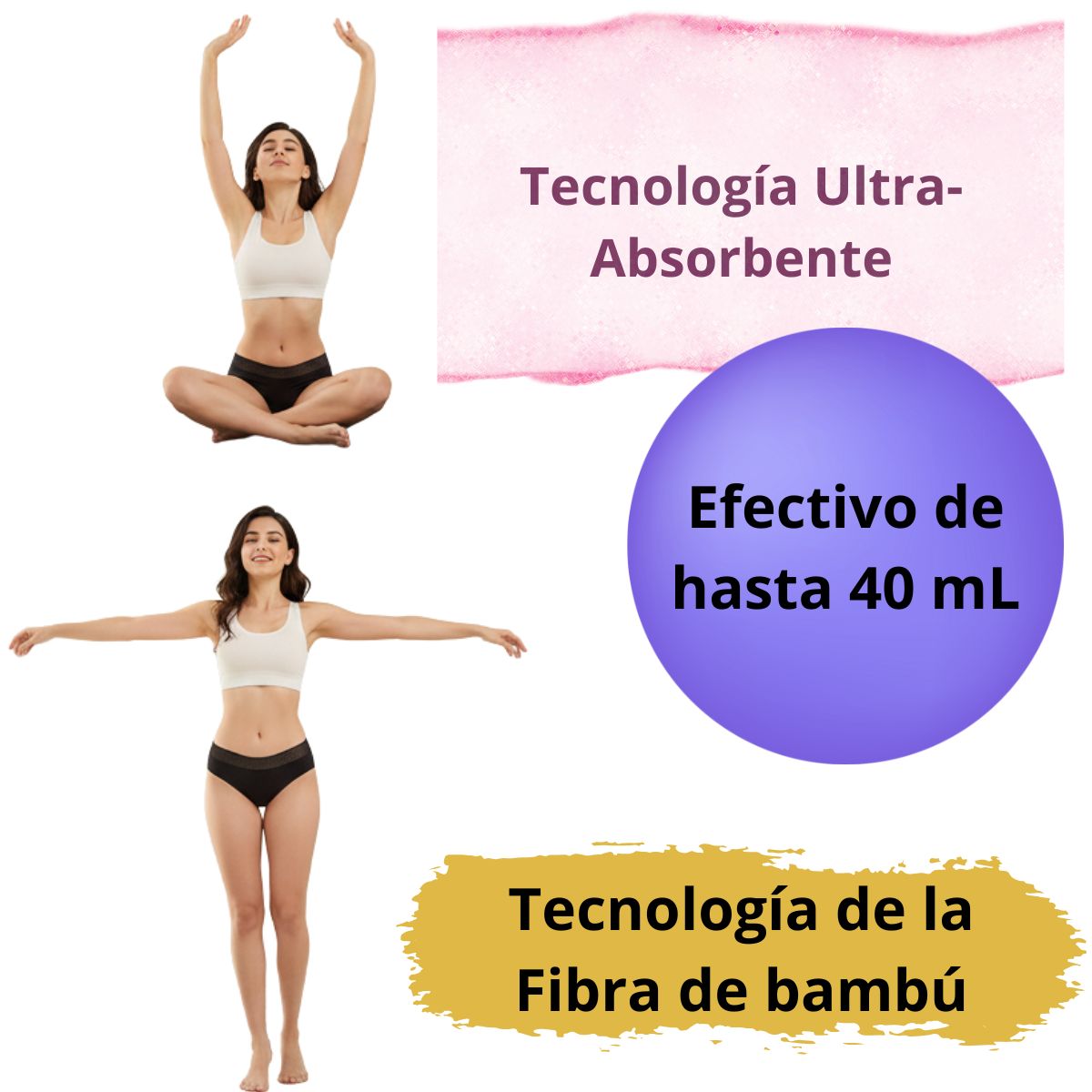 Kit Libertad: 3 calzones menstruales negros + 4 toallas de bambú