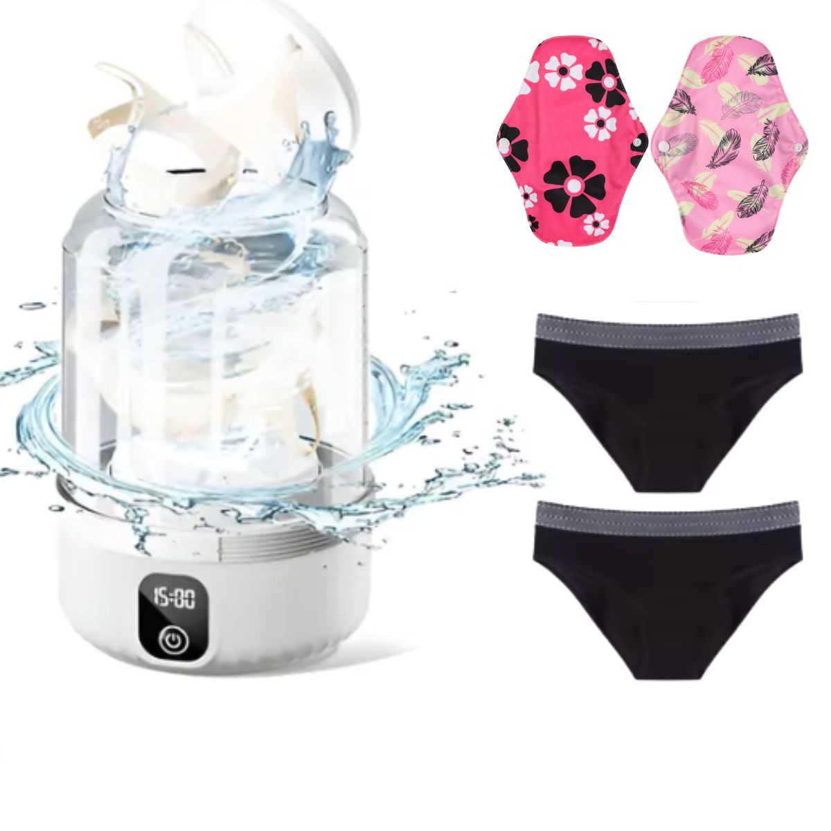 Kit 2 calzones menstruales negros + 2 toallas de bambú 1 lavadora