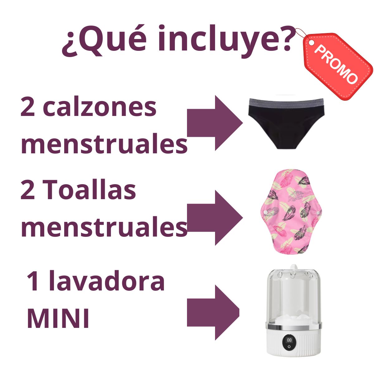 Kit 2 calzones menstruales negros + 2 toallas de bambú 1 lavadora