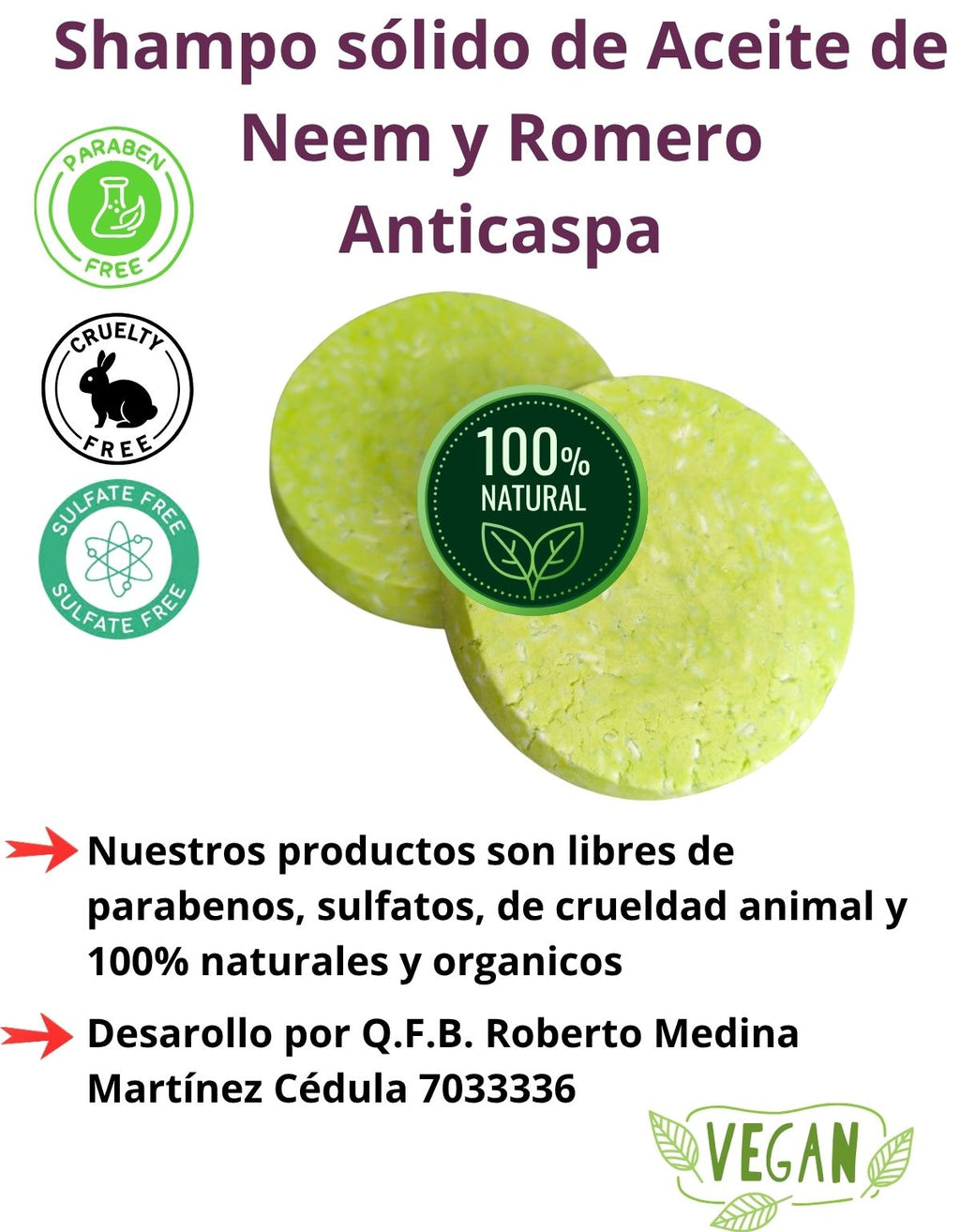 Champu Sólido Anticaspa Neem Control Sebo Caspa