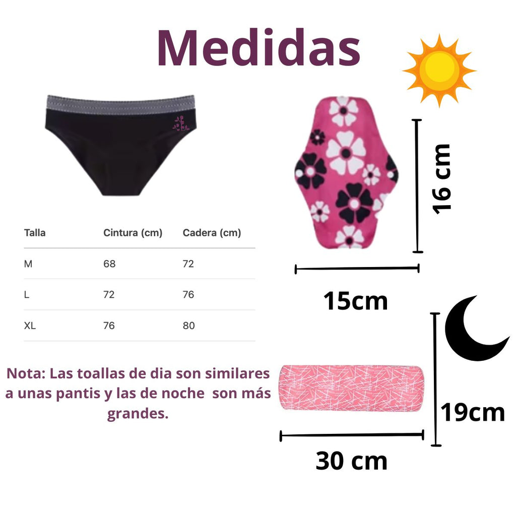 Kit Libertad: 3 calzones menstruales negros + 4 toallas de bambú