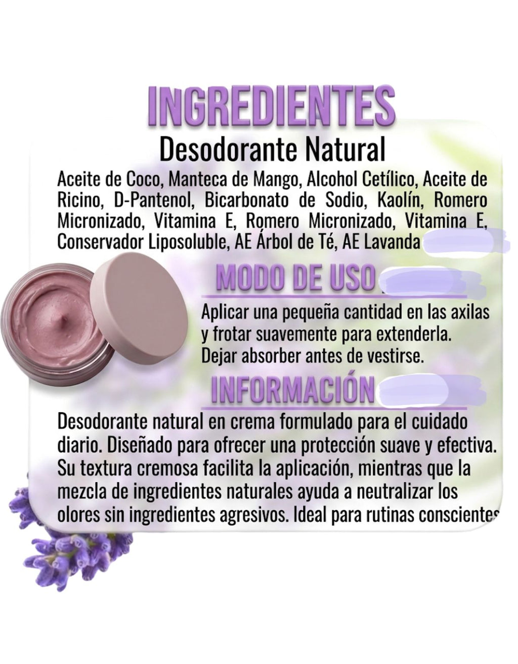 Desodorante Natural Sin Aluminio Lavanda Aloe Scentia Mujer