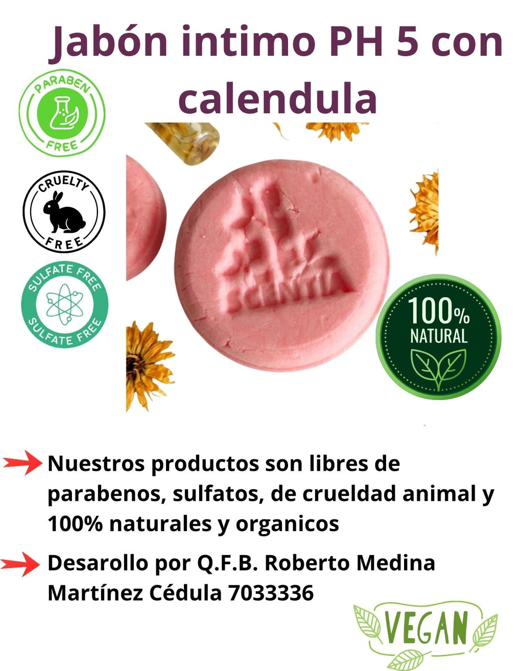 Jabón Íntimo Femenino Natural Frescura Calendula Lavanda