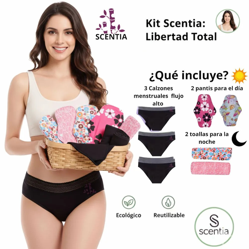 Kit Libertad: 3 calzones menstruales negros + 4 toallas de bambú