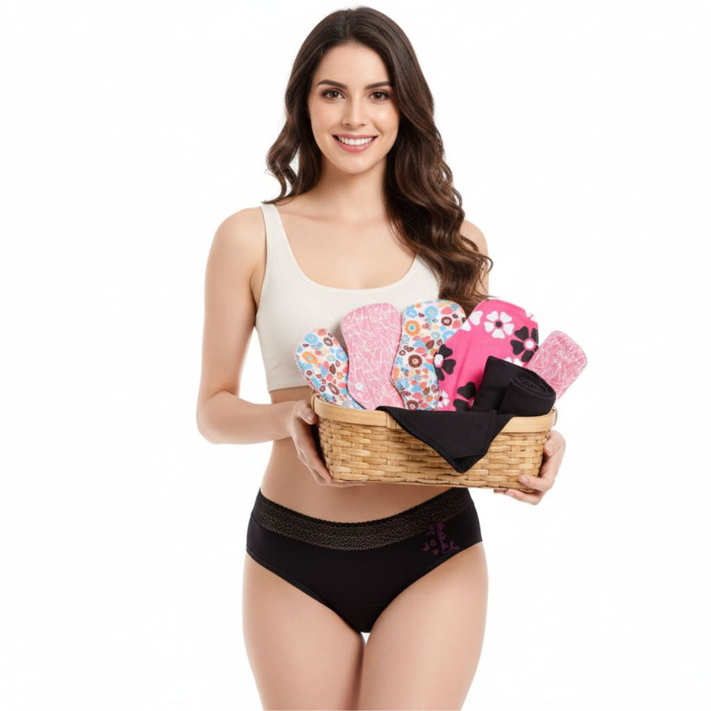 Kit Libertad: 3 calzones menstruales negros + 4 toallas de bambú