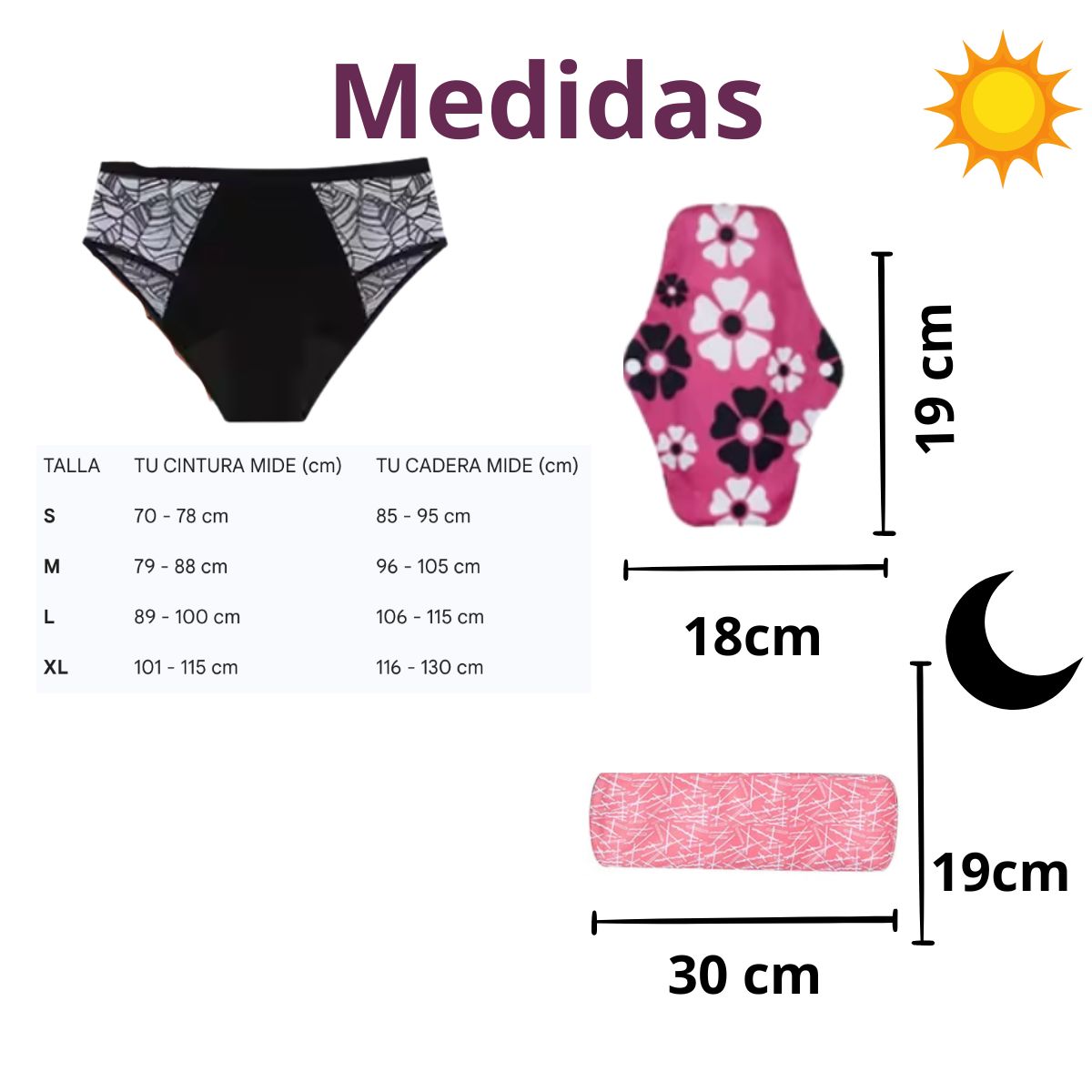 Kit Curvas con Confianza: 2 Panties Negros + 4 Toallas Día/Noche