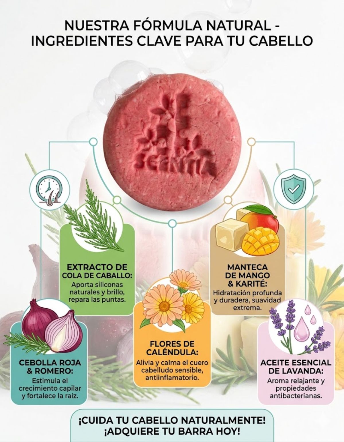 Shampoo Sólido Cebolla Romero Anticaída Crecimiento Scentia