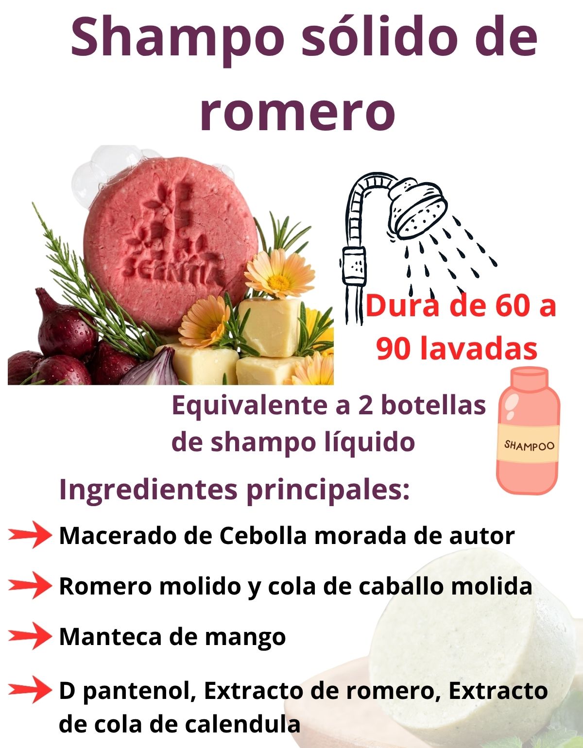 Shampoo Sólido Cebolla Romero Anticaída Crecimiento Scentia