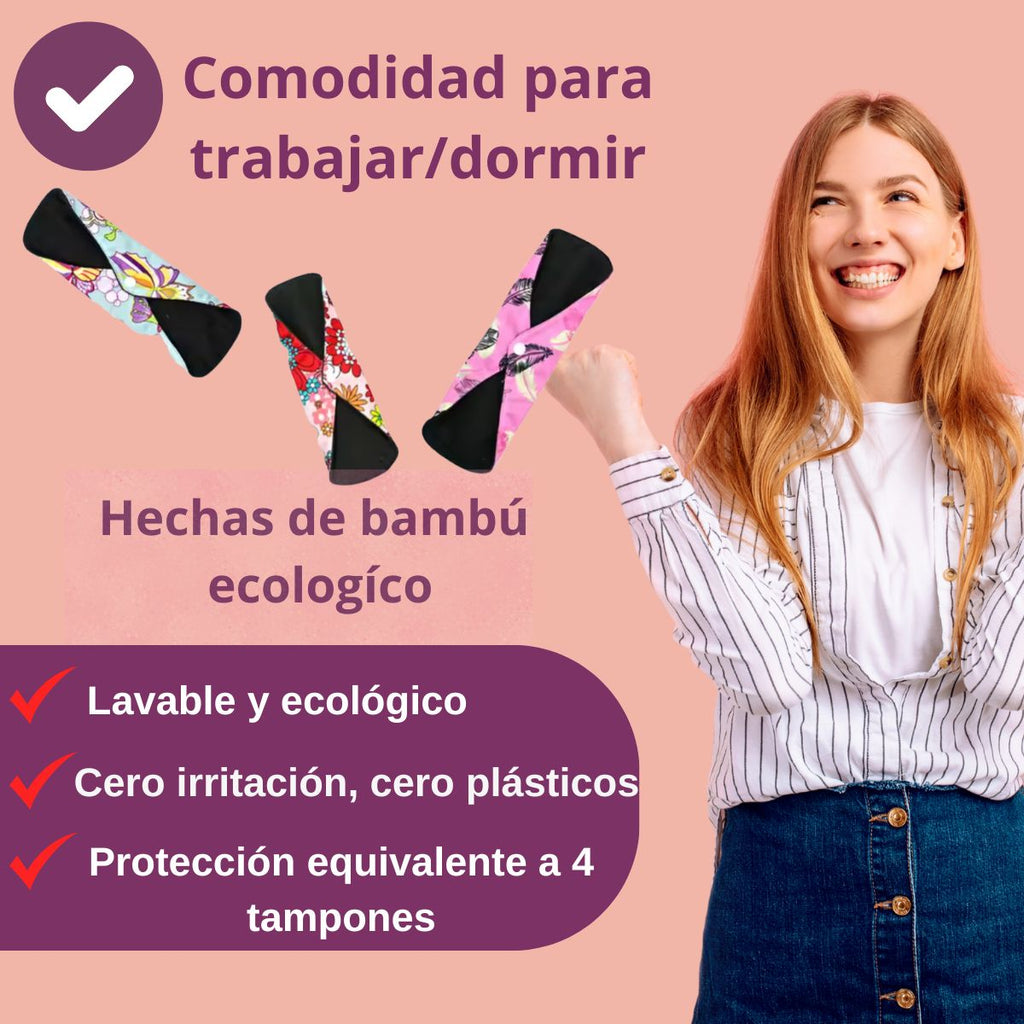 Kit Libertad: 3 calzones menstruales negros + 4 toallas de bambú