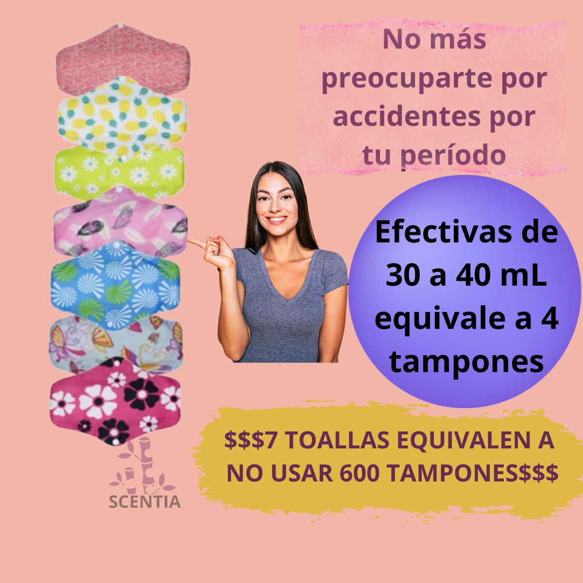 7 Toallas Sanitarias Reutilizables Fibra de Bambú Menstruales