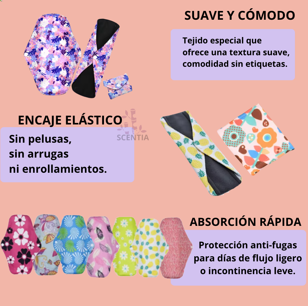 7 Toallas Sanitarias Reutilizables Fibra de Bambú Menstruales
