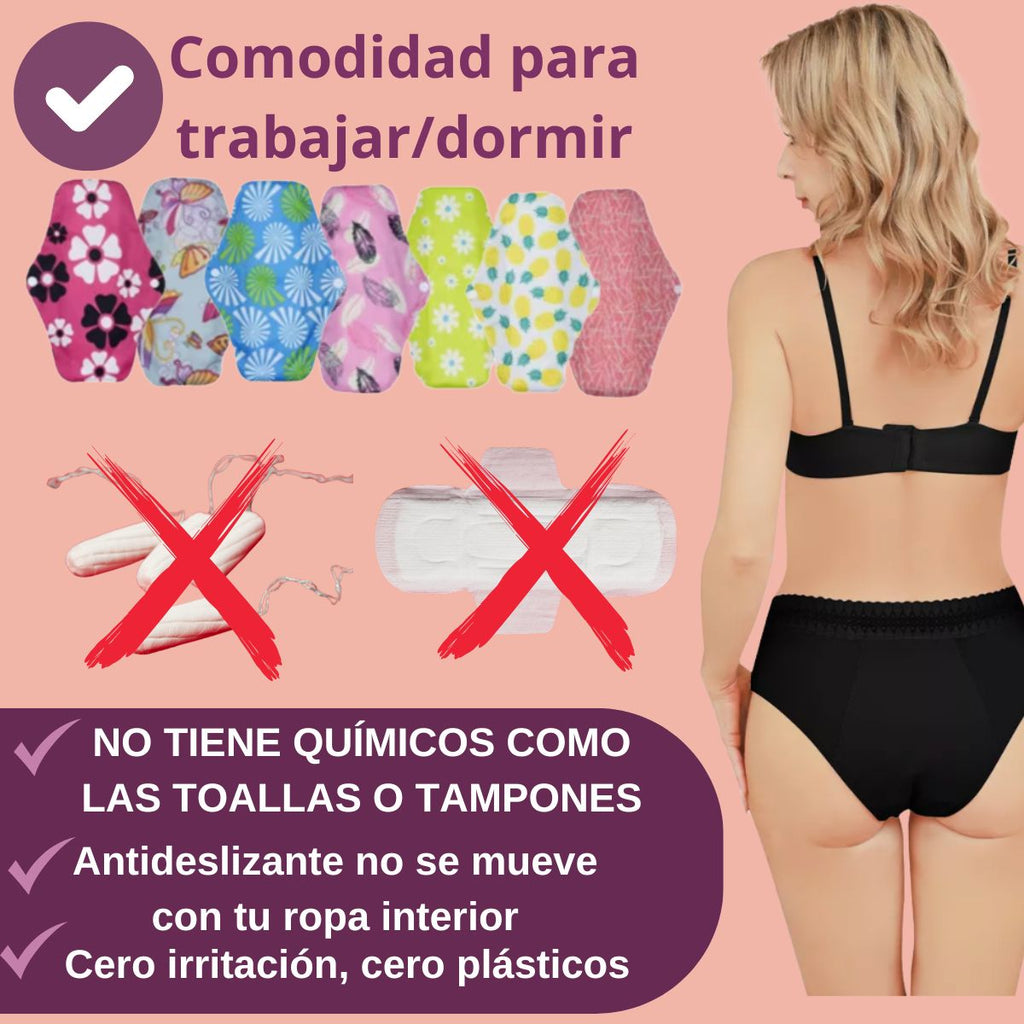 7 Toallas Sanitarias Reutilizables Fibra de Bambú Menstruales