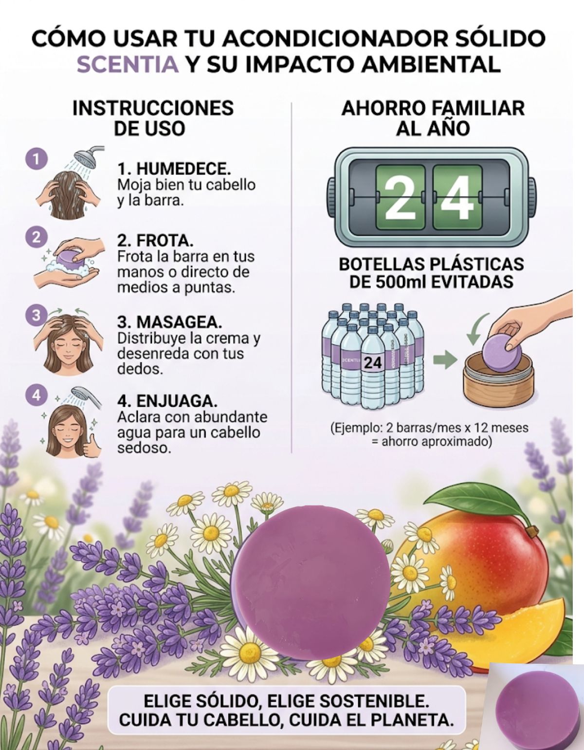 Acondicionador Sólido Lavanda Cabello Seco Sin Sulfatos