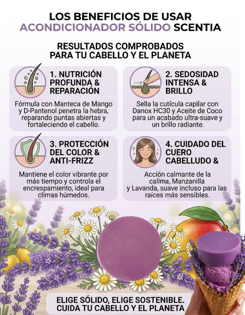 Acondicionador Sólido Lavanda Cabello Seco Sin Sulfatos