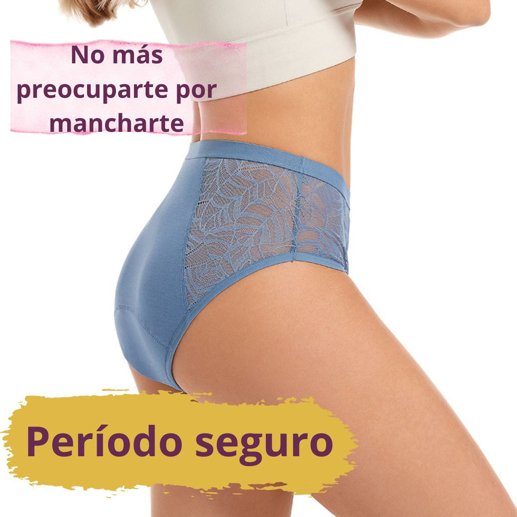 2 Pack Calzones Menstruales Azul Bambú Scentia Encaje Sexy Flujo Alto Braga