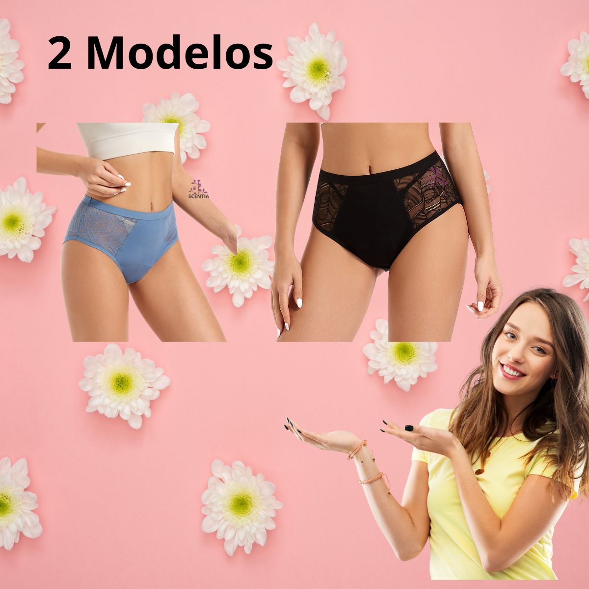 2 Pack Calzones Menstruales Azul Bambú Scentia Encaje Sexy Flujo Alto Braga