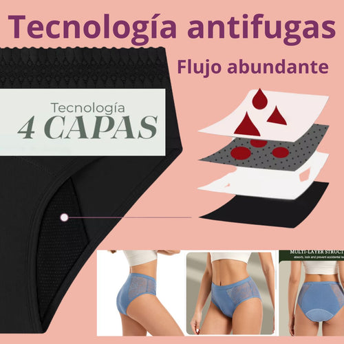 2 Pack Calzones Menstruales Azul Bambú Scentia Encaje Sexy Flujo Alto Braga