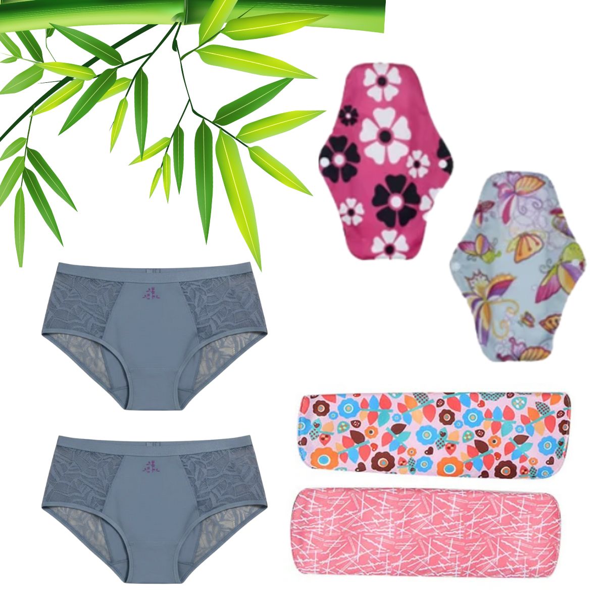 Kit Curvas con Confianza: 2 Panties Azules + 4 Toallas Día/Noche