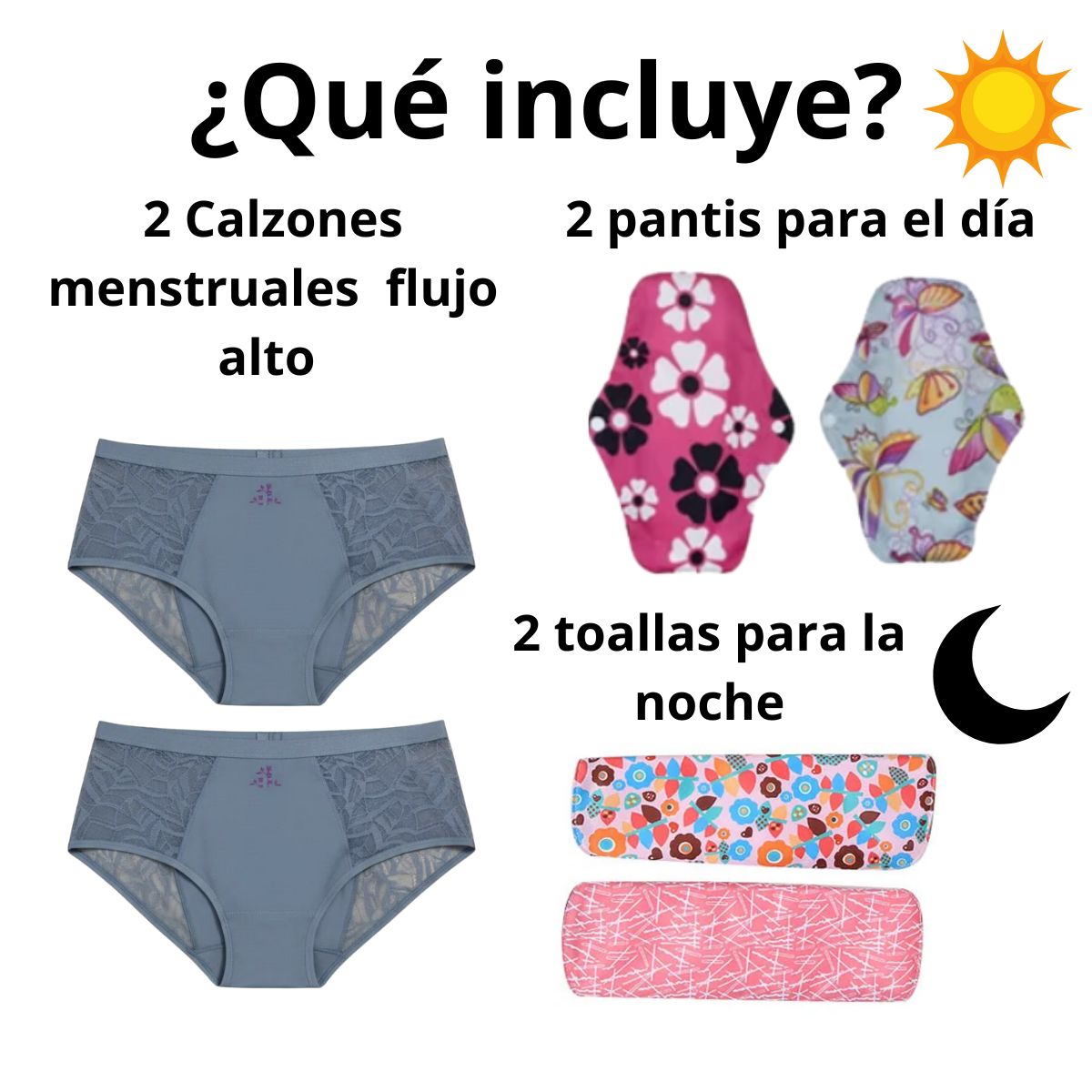 Kit Curvas con Confianza: 2 Panties Azules + 4 Toallas Día/Noche