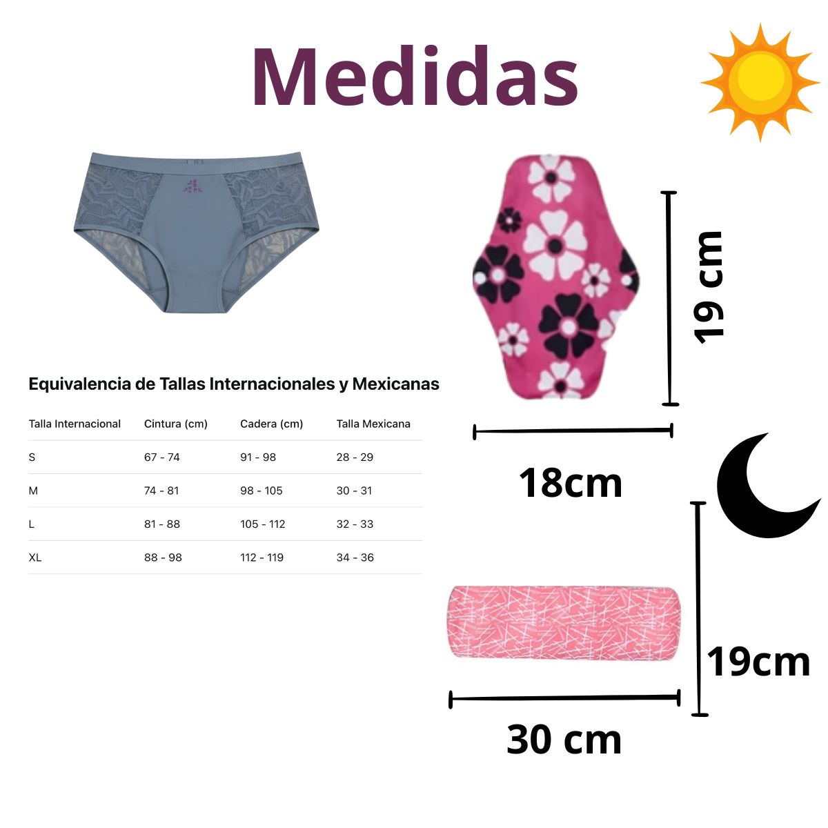 Kit Curvas con Confianza: 2 Panties Azules + 4 Toallas Día/Noche